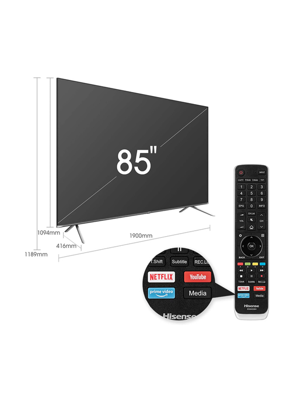 Hisense 85-inch 4K Ultra Full HD Smart TV, 85A7500WF, Black
