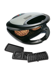 Black+Decker 3-in-1 Sandwich, Grill & Waffle Maker, 750W, TS2090-B5, Black/Silver