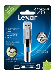 Lexar 128GB JumpDrive C20m 3 in 1 Micro-USB 3.1 Flash Drive with OTG, Grey