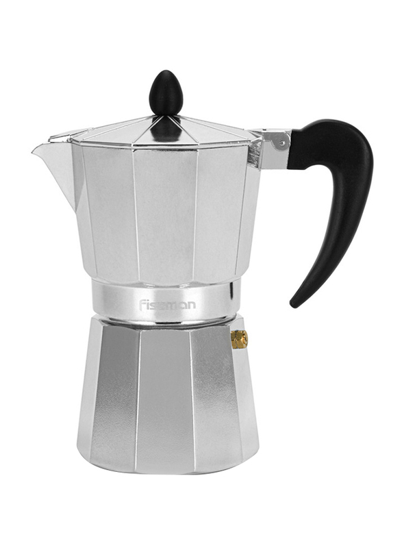 

Fissman 300 ml Aluminium Coffee Maker for 6 Cups, Silver/Black