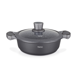 Fissman 28cm Shallow Casserole Prestige Aluminium with Glass Lid Induction Bottom & Non-Stick Coating, 28x8 cm, Black