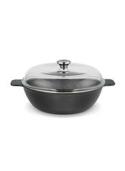 Fissman 28cm/4.1L Nomada Non-Stick Round Cooking Pot with Two Side Handles Glass Lid, 4004, 35x15.5x28 cm, Black