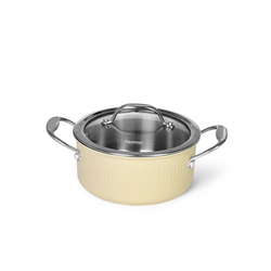 Fissman 2 Ltr Brigitte Stainless Steel Round Stockpot with Glass Lid, Silver/Yellow