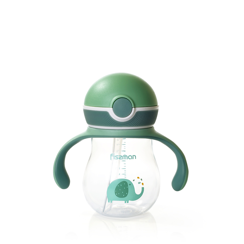 

Fissman Baby Kitty Design Training Baby Feeding Sippy Cup, 260ml, Clear/Green
