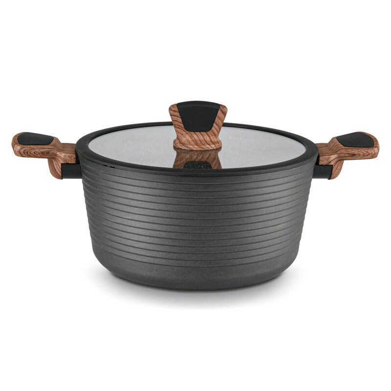 

Fissman 7.1 Ltr Diamond Aluminium Stock Pot with Glass Lid, 40x13.5x28, Black