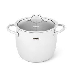 Fissman 22cm Stockpot Vivien Stainless Steel with Glass Lid, 22x18.7 cm, Silver
