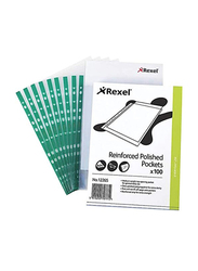 Rexel CKP Green Strip Top-Opening Reinforced Pocket Folder, A4 Size, 100 Pieces, Glass Clear