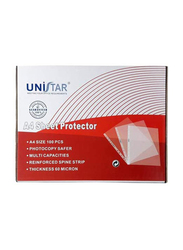 Unistar 60 Micron Punched Pocket Sheet Protector, A4 Size, 100 Piece, Clear