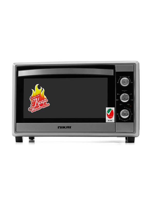 

Nikai 45L Double Glass Electric Oven Multifunction Toaster Oven with Convection Fan & Rotisserie, 1500W, NT655N1, Black/Silver