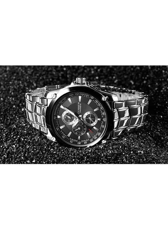 Curren Analog Watch for Men with Metal Band, Chronograph, 8025, Silver-Black