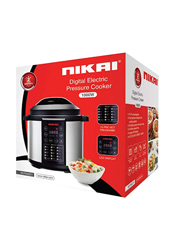 Nikai 6L Digital Pressure Cooker, 1000W, NEP682D1, Black