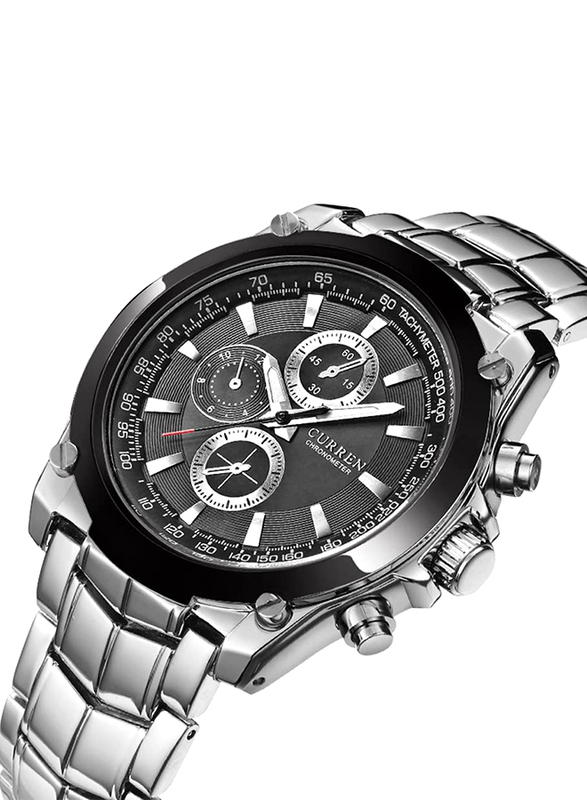 Curren Analog Watch for Men with Metal Band, Chronograph, 8025, Silver-Black
