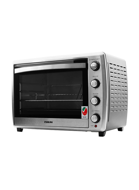 

Nikai 65L Double Glass Electric Oven Multifunction Toaster Oven with Convection Fan & Rotisserie, 2200W, Black/Silver