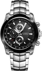 Curren Analog Watch for Men with Metal Band, Chronograph, 8025, Silver-Black