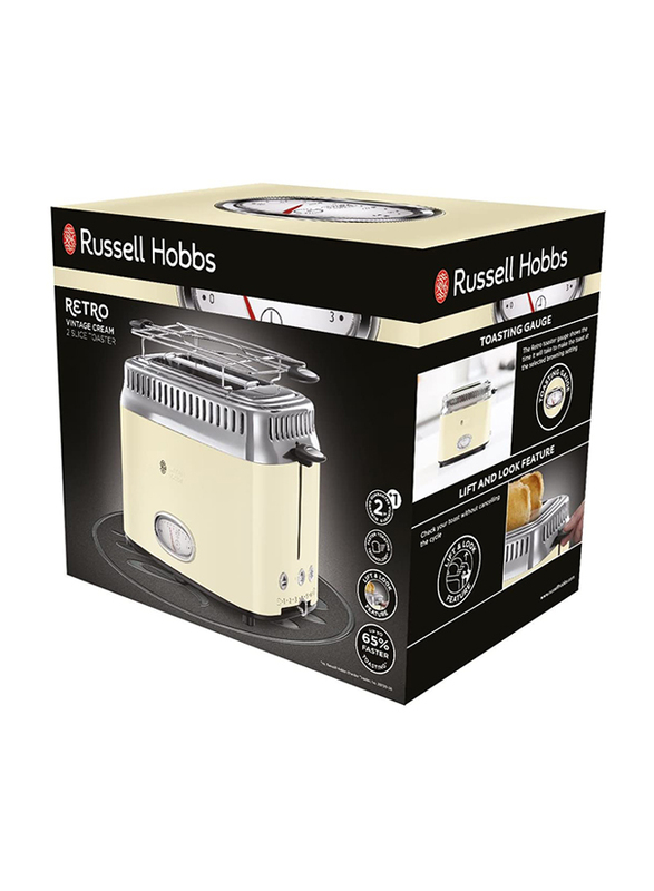 Russell Hobbs 2 Slice Retro Toaster, 1300W, Vintage Cream