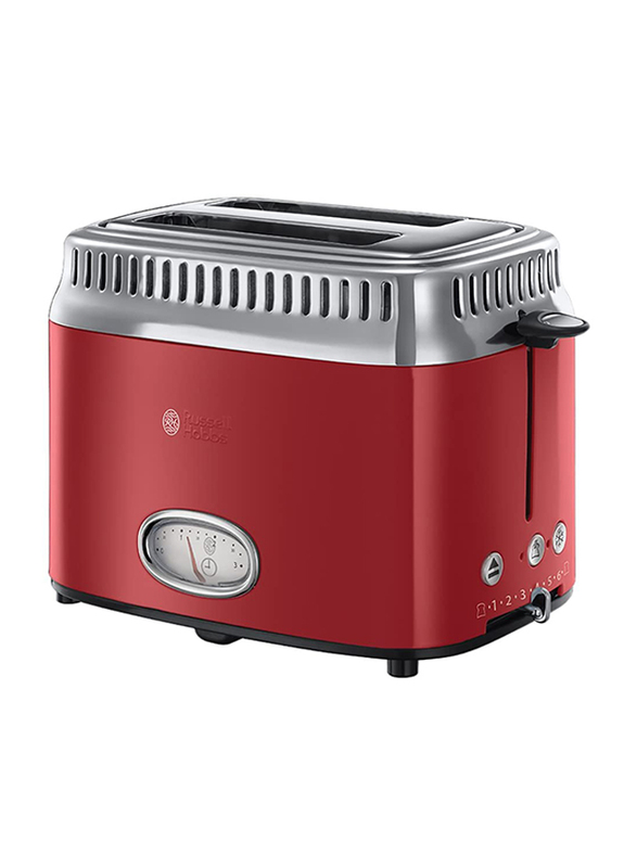 Russell Hobbs 2 Slice Retro Toaster, 1300W, Ribbon Red