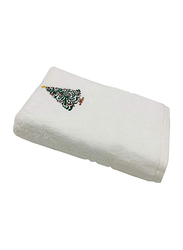 BYFT 100% Cotton Embroidered Christmas Tree Bath Towel, 70 x 140 cm, White/Green