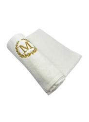 BYFT 100% Cotton Embroidered Monogrammed Letter M Bath Towel, 70 x 140cm, White/Gold