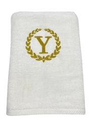 BYFT 100% Cotton Embroidered Monogrammed Letter Y Bath Towel, 70 x 140cm, White/Gold