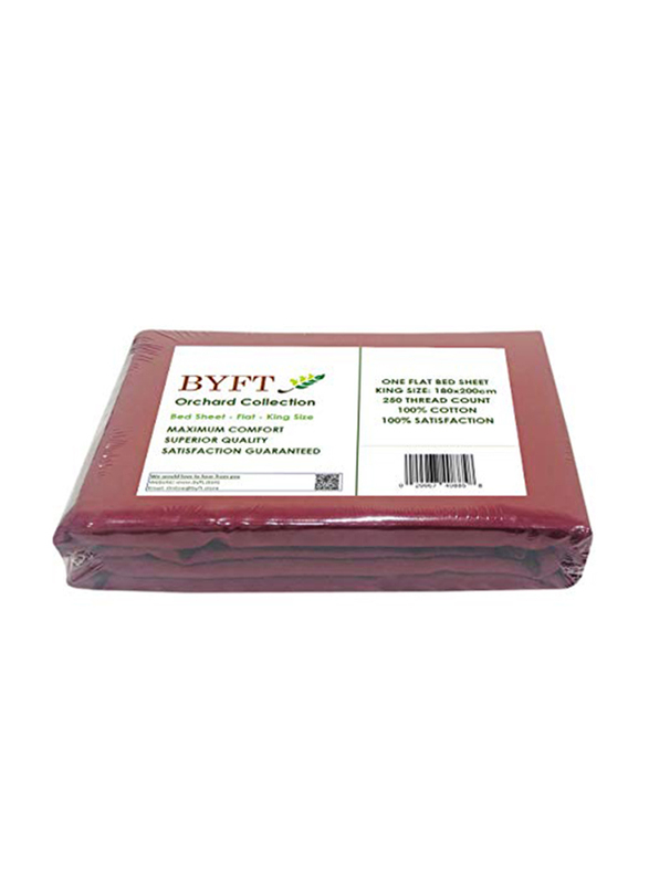 BYFT Orchard 100% Cotton Flat Bed Sheet, King, Maroon