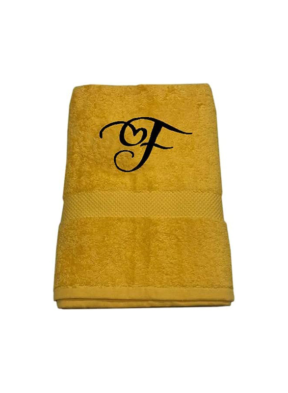 BYFT 100% Cotton Embroidered Letter F Bath Towel, 70 x 140cm, Yellow/Black