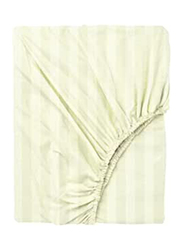 BYFT Tulip 100% Cotton Satin Stripe Fitted Bed Sheet, 300 Tc, 1cm, 160 x 210 + 30cm, Queen, Cream