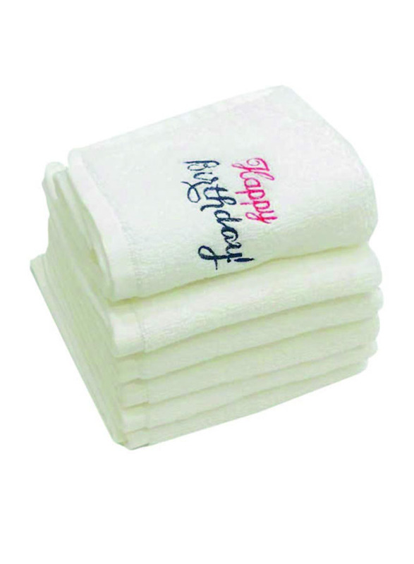 BYFT 6-Piece 100% Cotton Embroidered Happy Birthday Towel Set, White