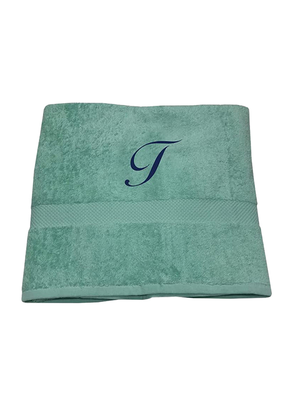 

BYFT 100% Cotton Embroidered Letter T Bath Towel, 70 x 140cm, Green/Blue