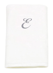 BYFT 100% Cotton Embroidered Letter E Bath Towel, 70 x 140cm, White/Silver