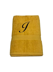 BYFT 100% Cotton Embroidered Letter I Bath Towel, 70 x 140cm, Yellow/Black