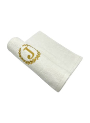 BYFT 100% Cotton Embroidered Monogrammed Letter J Bath Towel, 70 x 140cm, White/Gold