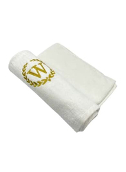 BYFT 100% Cotton Embroidered Monogrammed Letter W Bath Towel, 70 x 140cm, White/Gold