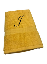 BYFT 100% Cotton Embroidered Letter J Bath Towel, 70 x 140cm, Yellow/Black