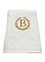 BYFT 100% Cotton Embroidered Monogrammed Letter B Bath Towel, 70 x 140cm, White/Gold