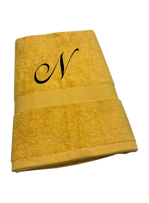 BYFT 100% Cotton Embroidered Letter N Bath Towel, 70 x 140cm, Yellow/Black