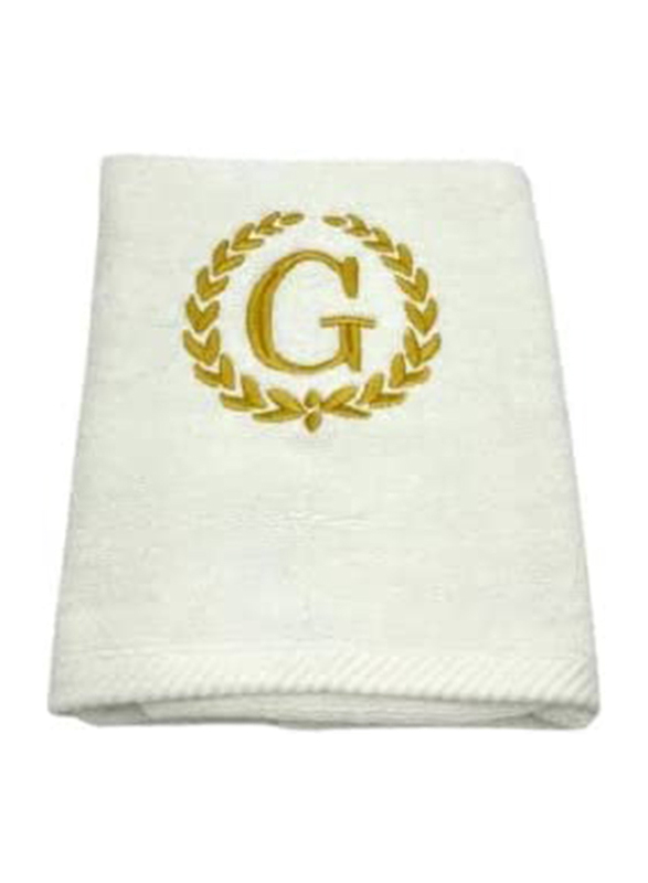 BYFT 100% Cotton Embroidered Monogrammed Letter G Bath Towel, 70 x 140cm, White/Gold