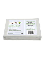 BYFT Orchard 100% Cotton Bedlinen Set, 1 Flat Bed Sheet + 2 Pillow Case + 1 Duvet Cover, King, White