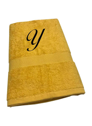 BYFT 100% Cotton Embroidered Letter Y Bath Towel, 70 x 140cm, Yellow/Black