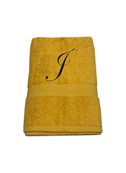 BYFT 100% Cotton Embroidered Letter J Bath Towel, 70 x 140cm, Yellow/Black
