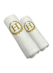 BYFT 2-Piece 100% Cotton Embroidered Letter H Bath & Hand Towel Set, White/Gold