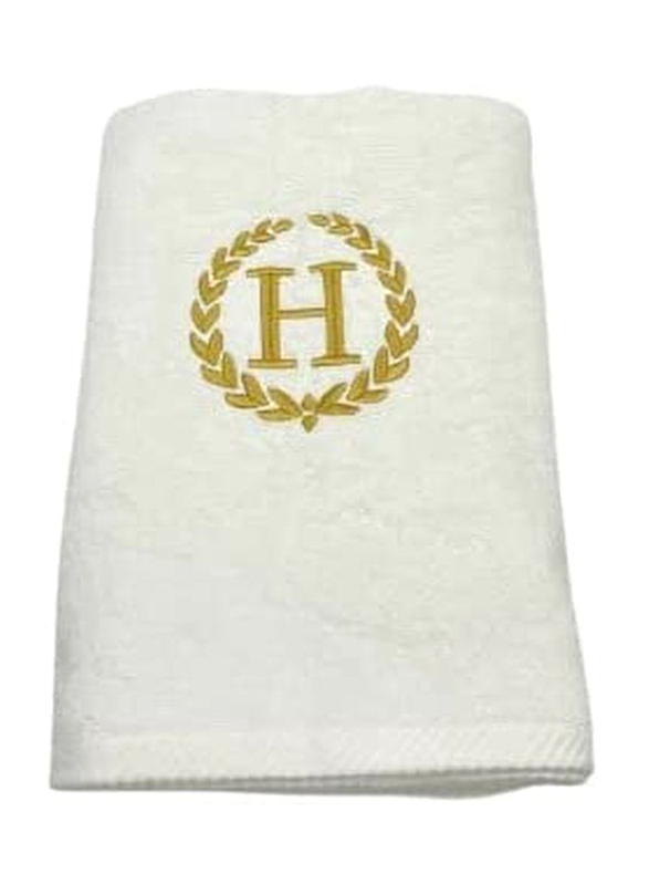 BYFT 100% Cotton Embroidered Monogrammed Letter H Bath Towel, 70 x 140cm, White/Gold