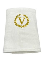 BYFT 100% Cotton Embroidered Monogrammed Letter V Bath Towel, 70 x 140cm, White/Gold