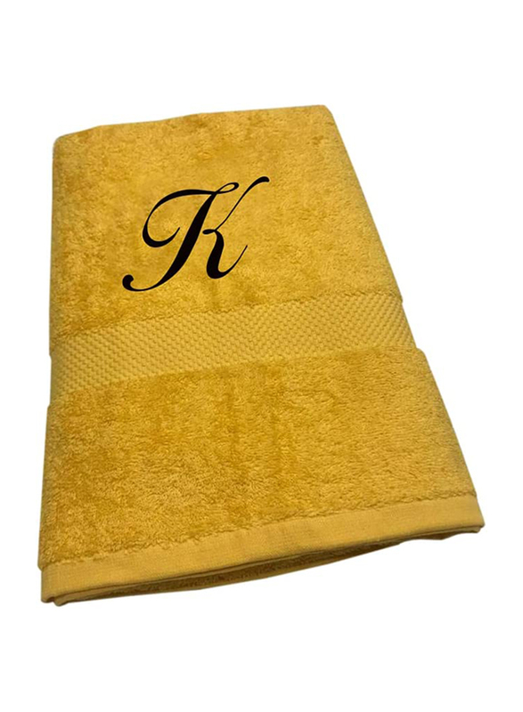 BYFT 100% Cotton Embroidered Letter K Bath Towel, 70 x 140cm, Yellow/Black
