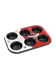 Betty Crocker 26.5cm 6 Cup Non-Stick Carbon Steel Rectangular Muffin Pan, BC1009, Black