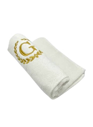 BYFT 100% Cotton Embroidered Monogrammed Letter G Bath Towel, 70 x 140cm, White/Gold