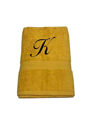 BYFT 100% Cotton Embroidered Letter K Bath Towel, 70 x 140cm, Yellow/Black