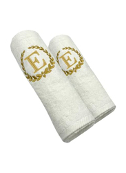 BYFT 2-Piece 100% Cotton Embroidered Letter E Bath & Hand Towel Set, White/Gold