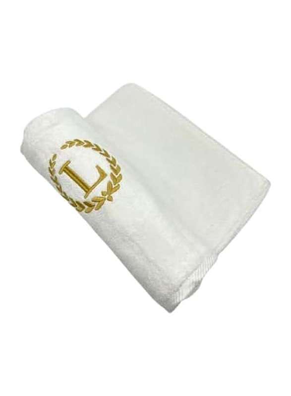 BYFT 100% Cotton Embroidered Monogrammed Letter L Bath Towel, 70 x 140cm, White/Gold