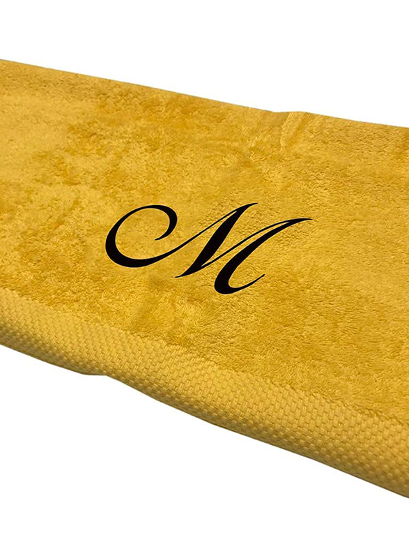 BYFT 100% Cotton Embroidered Letter M Bath Towel, 70 x 140cm, Yellow/Black