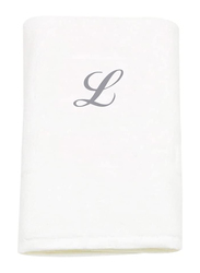 BYFT 100% Cotton Embroidered Letter L Bath Towel, 70 x 140cm, White/Silver
